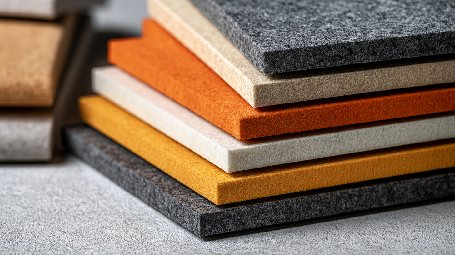 Stacked fabric acoustic office panel samples in various colors